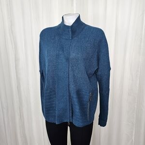 Beyond Threads Zip-Up Sweater Jacket Alpaca & Wool Zip Pocket Teal Blue Medium